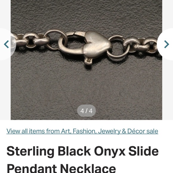 Sterling Silver Black Onyx slide pendant on Rolo chain 16in - Picture 4 of 5